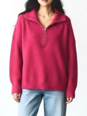Rachel Zoe Half-Zip Sweater in Fuchsia Pink, oversized small fit